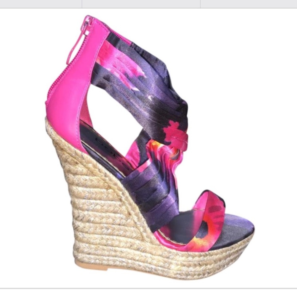 Bebe Emme Silk Espadrille Platform Sandals